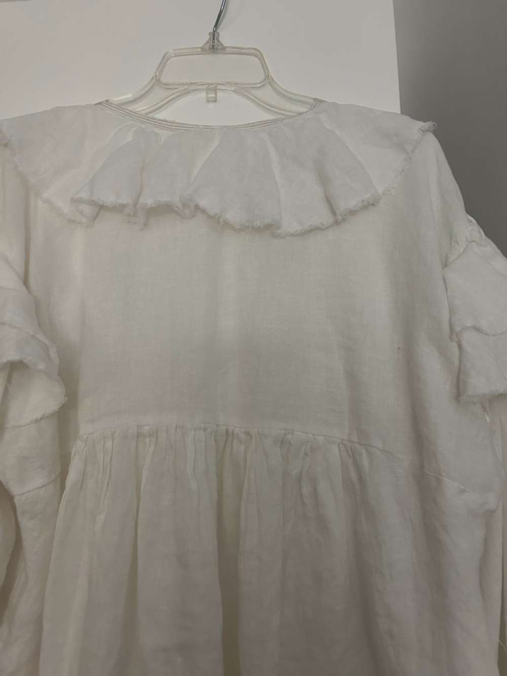 Free People Ruffle Linen Blouse in Ivory. - Picture 10 of 11